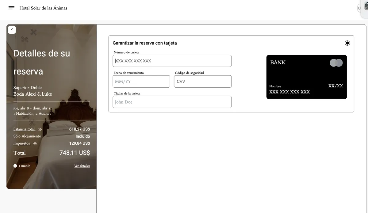 Entering card details to guarantee the reservation